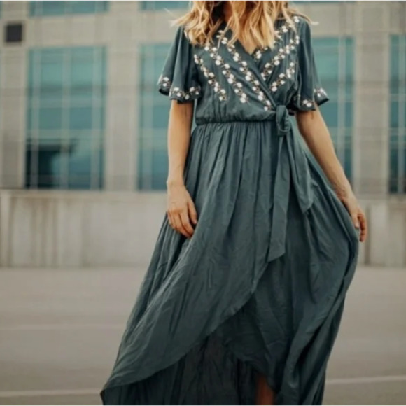 NWOT Jodifl Womens Embroidered Boho Maxi Size S Cottagecore Hippie Peasant - Picture 2 of 10